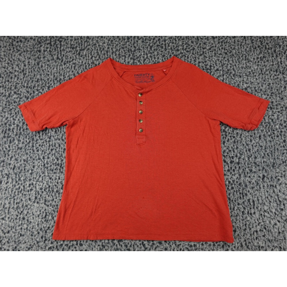 Faherty Henley Shirt Mens Small Orange Cloud Cotton Pima Modal Raglan